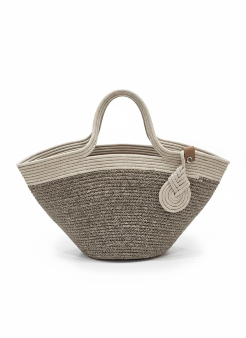 f4bfb197-9b01-4a05-a09a-0cad6cce3ac6 Sac cabas tressé Marron avec touche Beige 25CM – Image 1